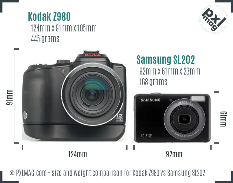 Kodak Z980 vs Samsung SL202 size comparison