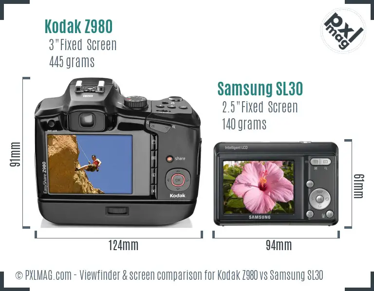 Kodak Z980 vs Samsung SL30 Screen and Viewfinder comparison