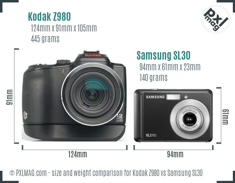 Kodak Z980 vs Samsung SL30 size comparison