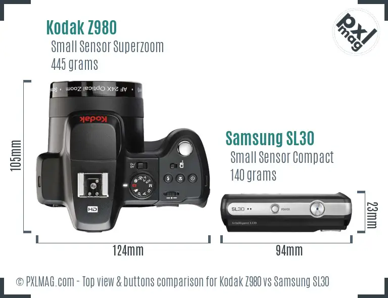 Kodak Z980 vs Samsung SL30 top view buttons comparison