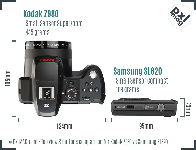 Kodak Z980 vs Samsung SL820 top view buttons comparison