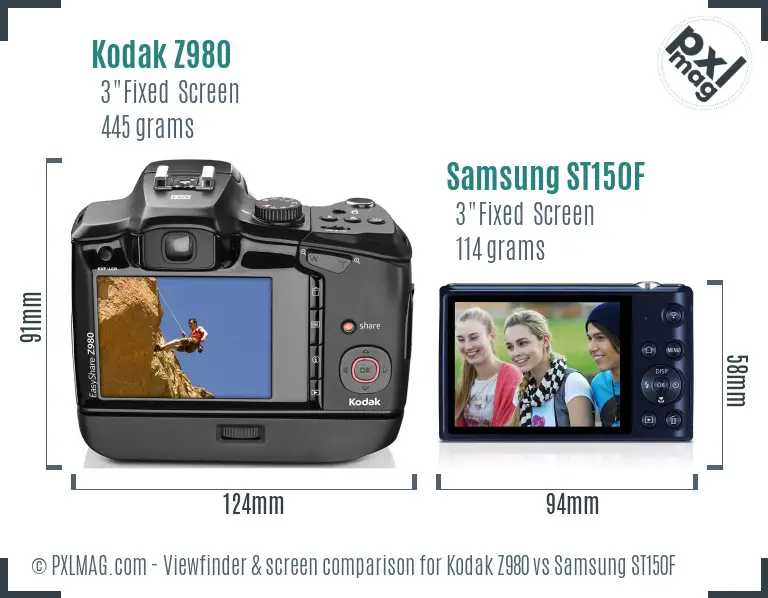 Kodak Z980 vs Samsung ST150F Screen and Viewfinder comparison Kodak Z980 vs Samsung ST150F Screen and Viewfinder comparison