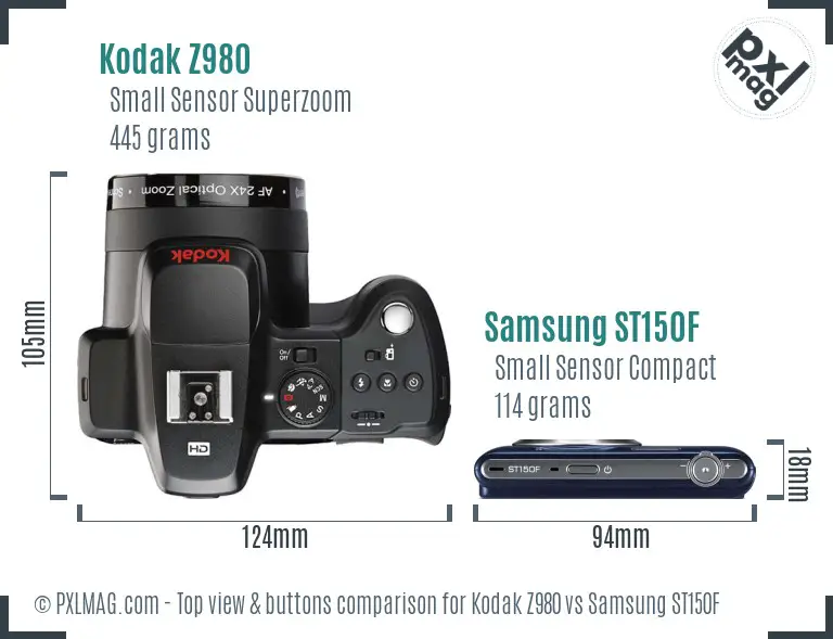 Kodak Z980 vs Samsung ST150F top view buttons comparison Kodak Z980 vs Samsung ST150F top view buttons comparison