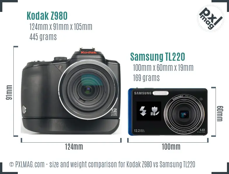 Kodak Z980 vs Samsung TL220 size comparison