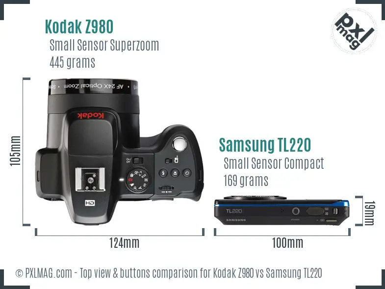 Kodak Z980 vs Samsung TL220 top view buttons comparison