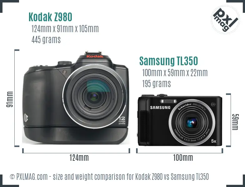 Kodak Z980 vs Samsung TL350 size comparison