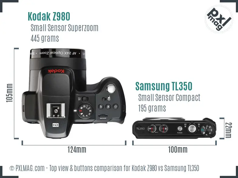 Kodak Z980 vs Samsung TL350 top view buttons comparison