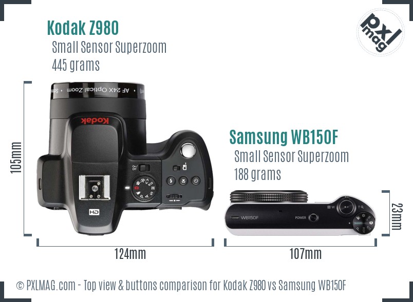Kodak Z980 vs Samsung WB150F top view buttons comparison