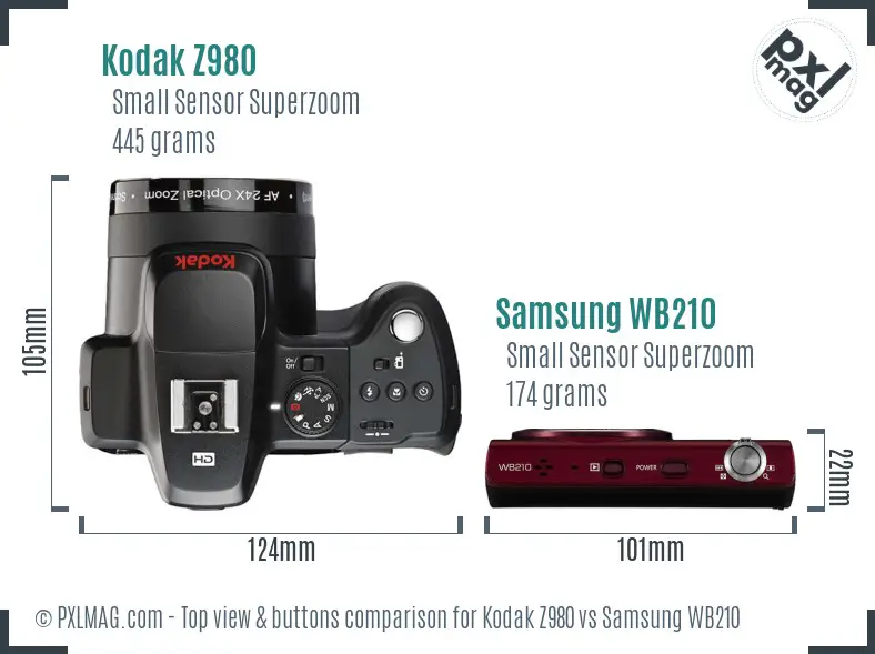 Kodak Z980 vs Samsung WB210 top view buttons comparison