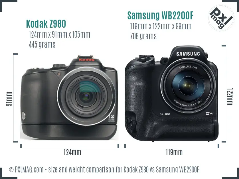 Kodak Z980 vs Samsung WB2200F size comparison