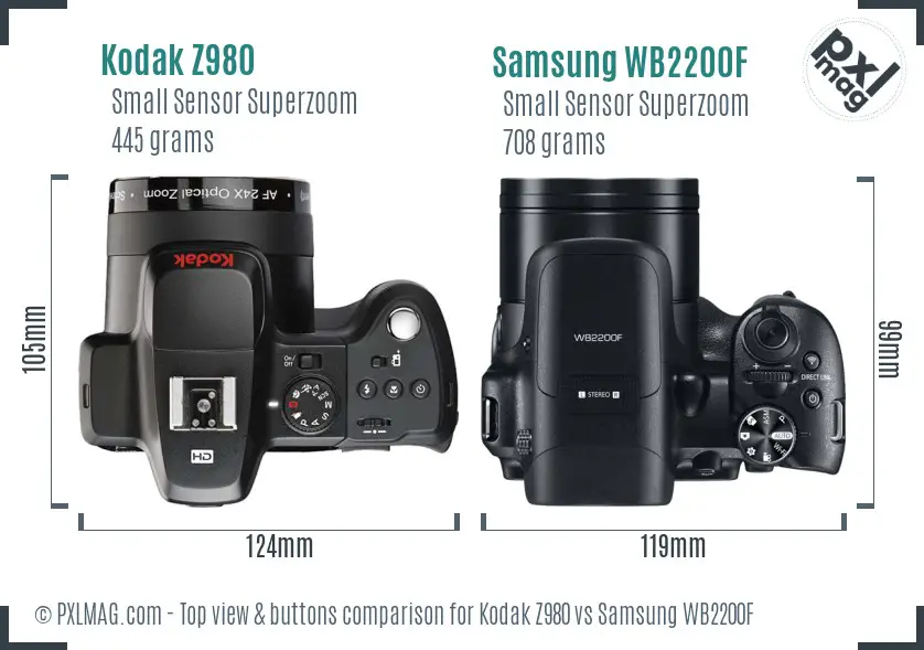 Kodak Z980 vs Samsung WB2200F top view buttons comparison