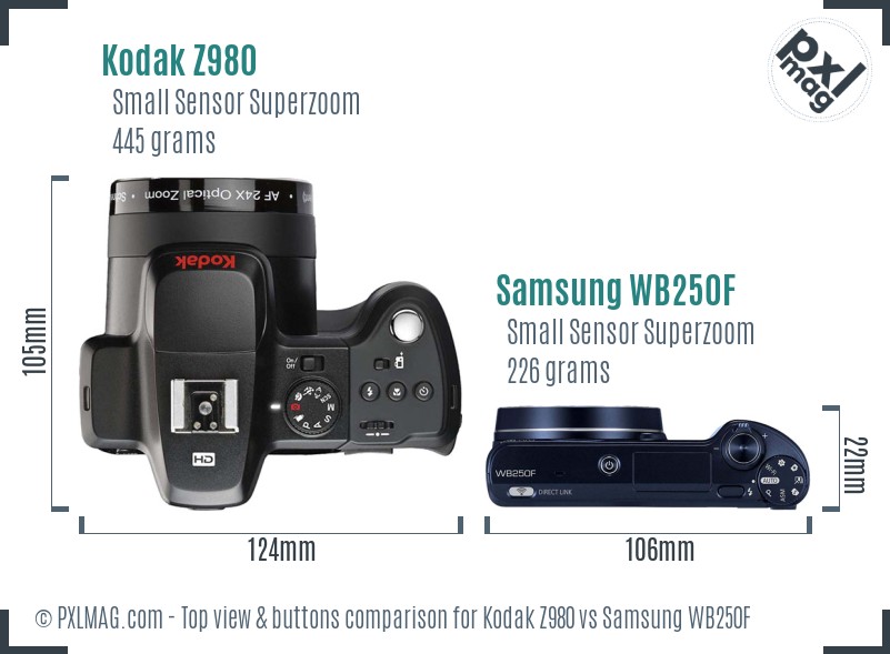 Kodak Z980 vs Samsung WB250F top view buttons comparison