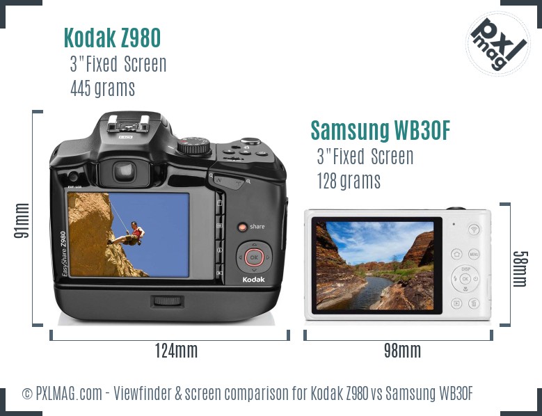 Kodak Z980 vs Samsung WB30F Screen and Viewfinder comparison