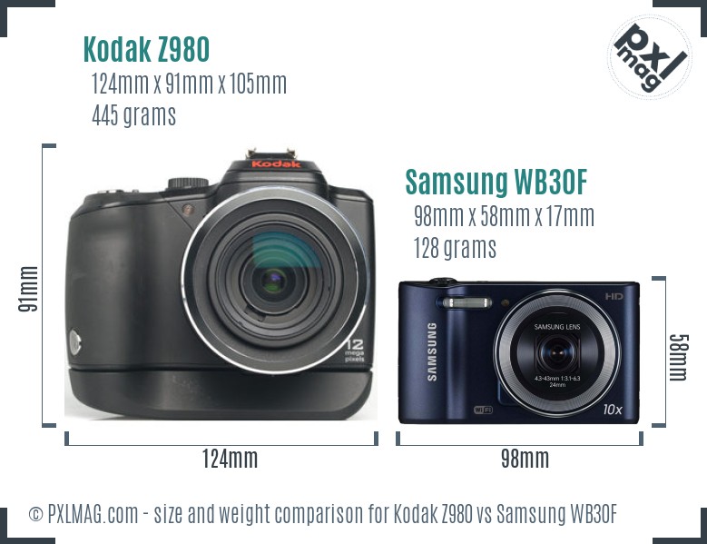 Kodak Z980 vs Samsung WB30F size comparison