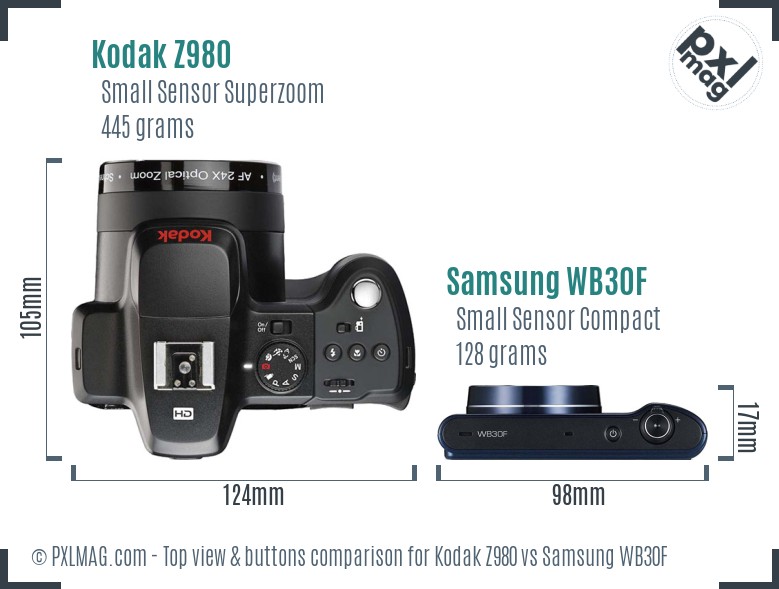 Kodak Z980 vs Samsung WB30F top view buttons comparison