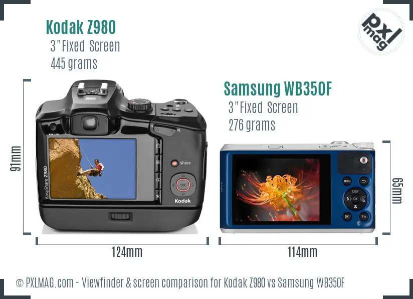 Kodak Z980 vs Samsung WB350F Screen and Viewfinder comparison