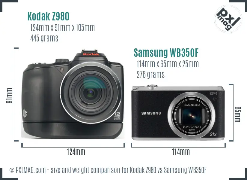 Kodak Z980 vs Samsung WB350F size comparison