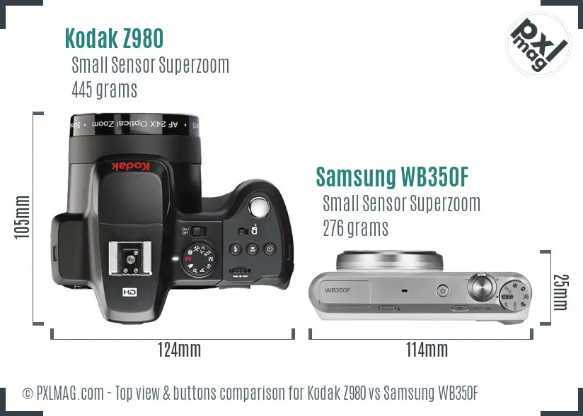 Kodak Z980 vs Samsung WB350F top view buttons comparison