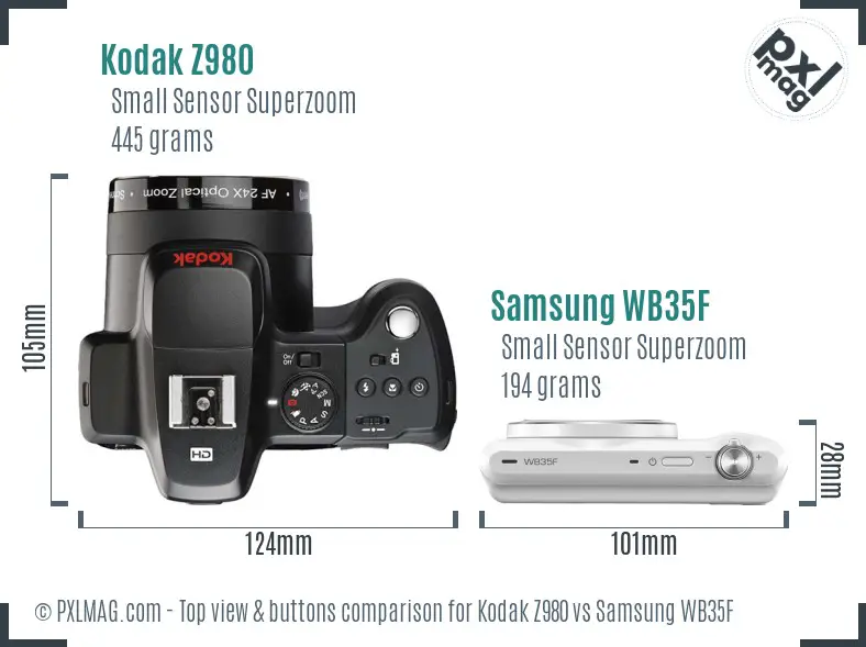 Kodak Z980 vs Samsung WB35F top view buttons comparison Kodak Z980 vs Samsung WB35F top view buttons comparison