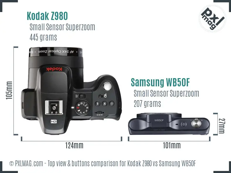 Kodak Z980 vs Samsung WB50F top view buttons comparison