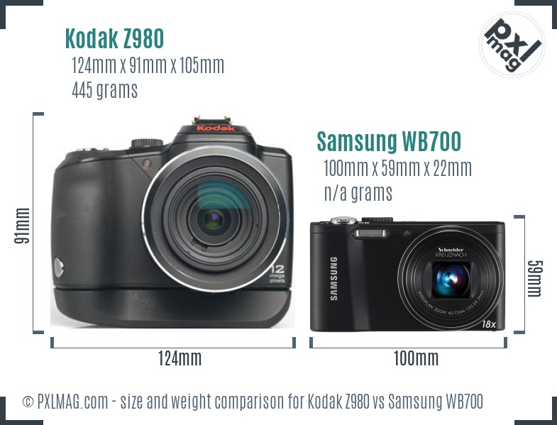 Kodak Z980 vs Samsung WB700 size comparison