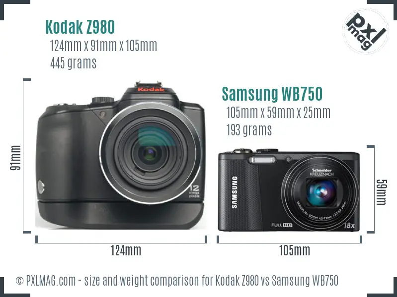 Kodak Z980 vs Samsung WB750 size comparison