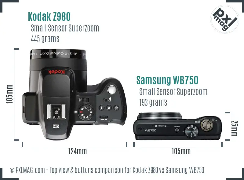 Kodak Z980 vs Samsung WB750 top view buttons comparison