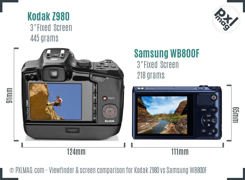 Kodak Z980 vs Samsung WB800F Screen and Viewfinder comparison