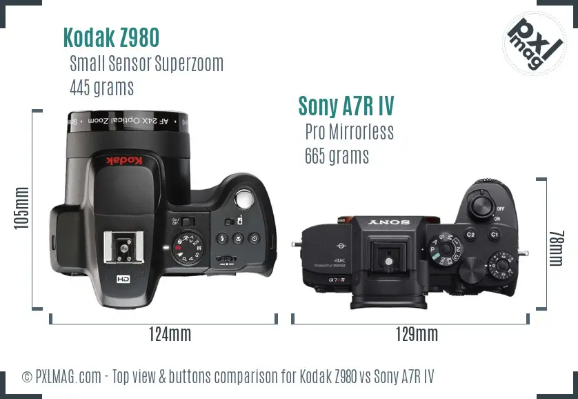 Kodak Z980 vs Sony A7R IV top view buttons comparison