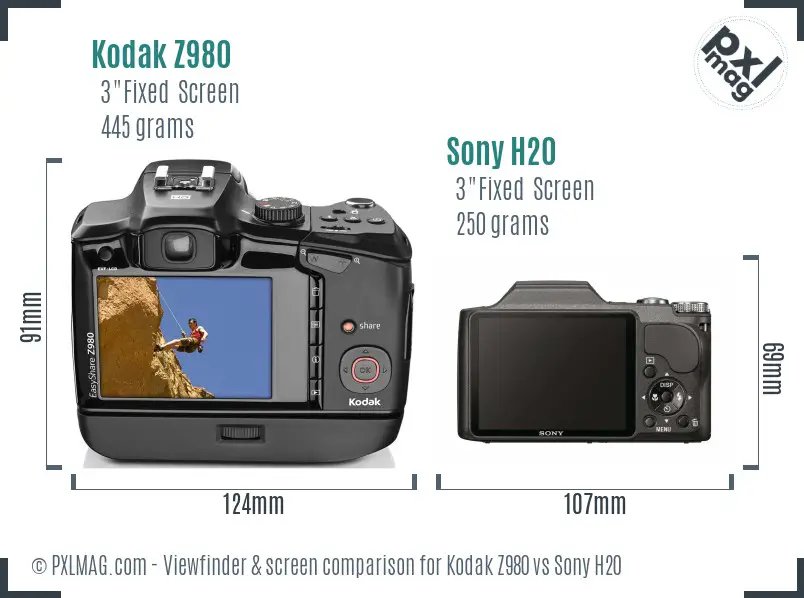Kodak Z980 vs Sony H20 Screen and Viewfinder comparison