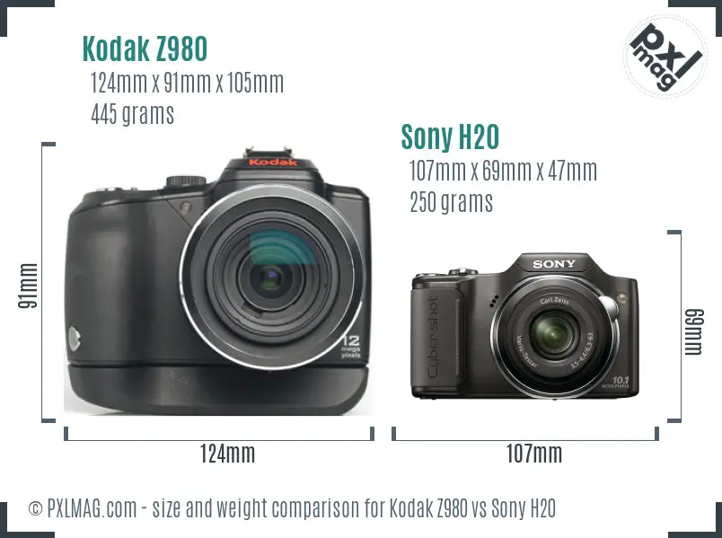 Kodak Z980 vs Sony H20 size comparison