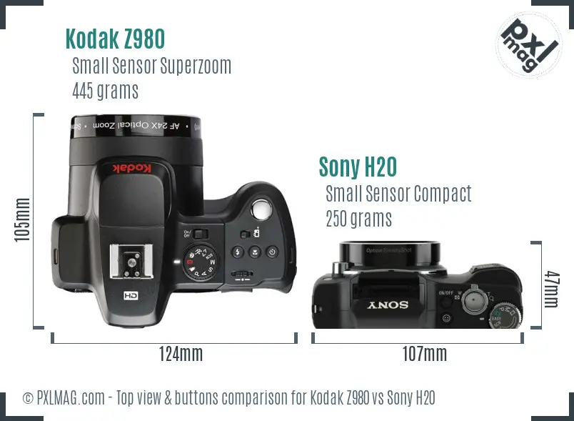 Kodak Z980 vs Sony H20 top view buttons comparison