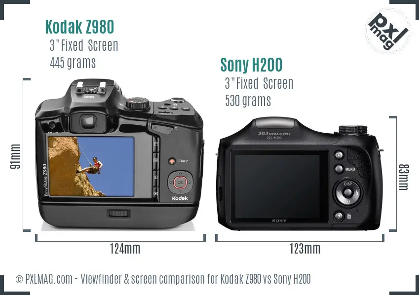 Kodak Z980 vs Sony H200 Screen and Viewfinder comparison