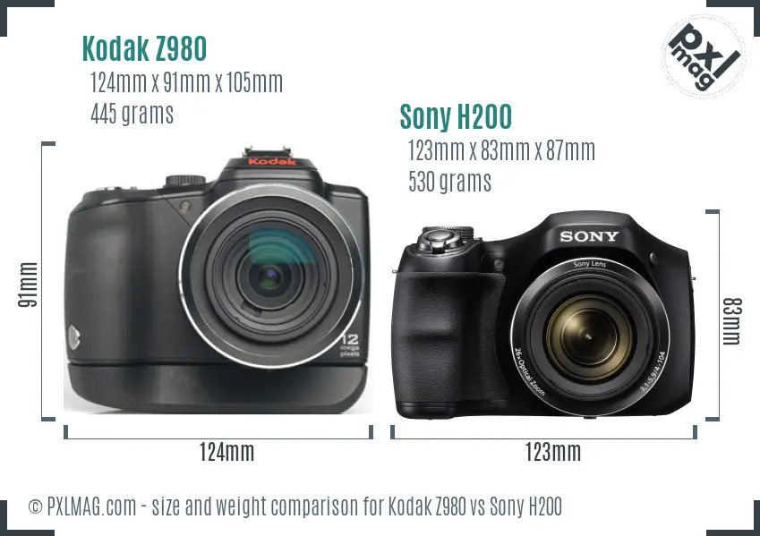 Kodak Z980 vs Sony H200 size comparison