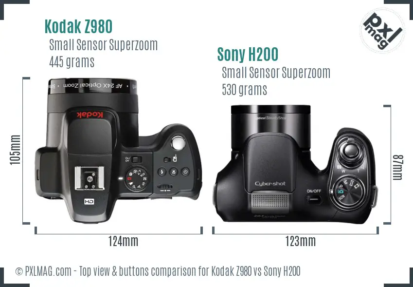Kodak Z980 vs Sony H200 top view buttons comparison