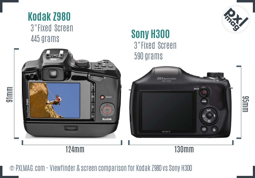 Kodak Z980 vs Sony H300 Screen and Viewfinder comparison