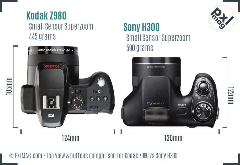Kodak Z980 vs Sony H300 top view buttons comparison
