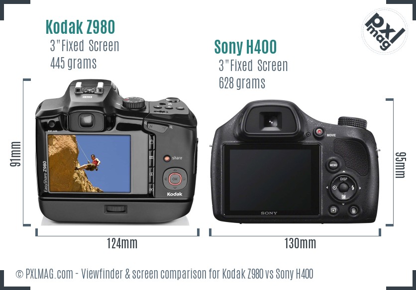 Kodak Z980 vs Sony H400 Screen and Viewfinder comparison