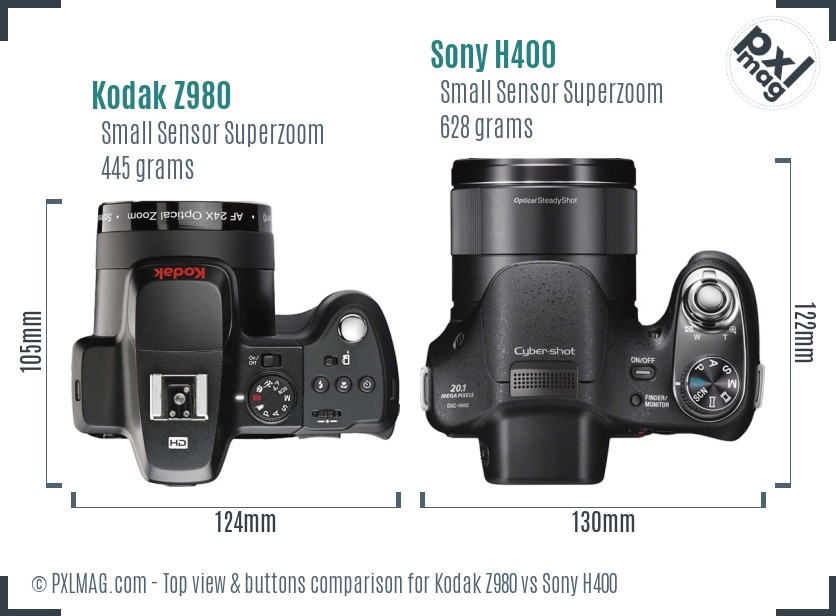 Kodak Z980 vs Sony H400 top view buttons comparison