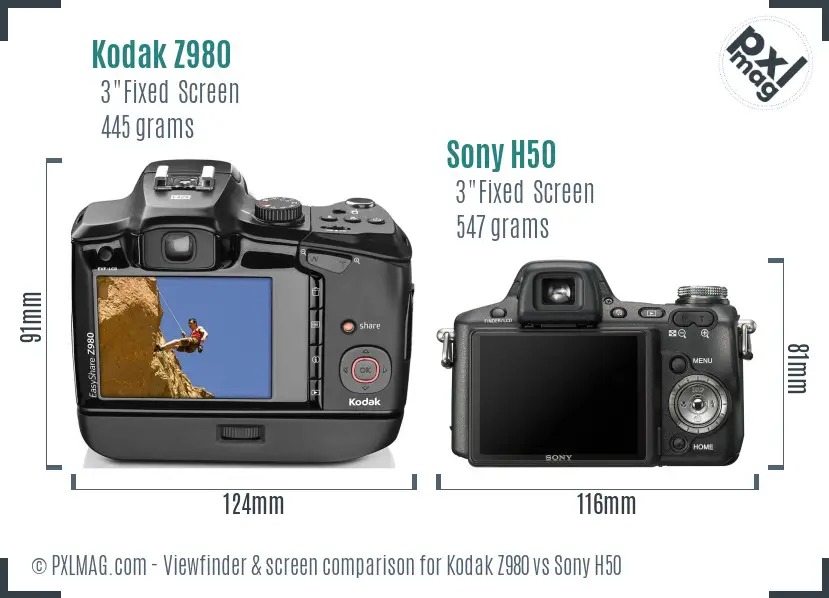 Kodak Z980 vs Sony H50 Screen and Viewfinder comparison