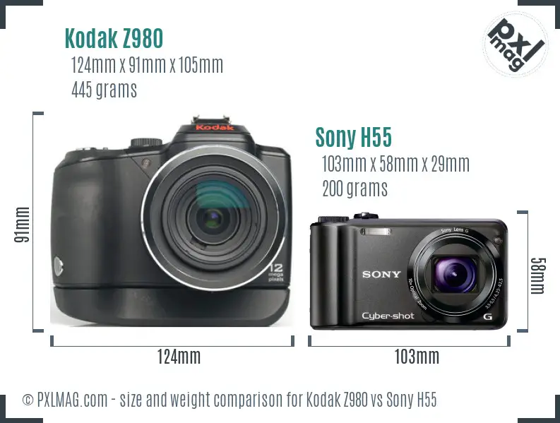 Kodak Z980 vs Sony H55 size comparison