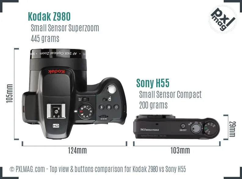 Kodak Z980 vs Sony H55 top view buttons comparison