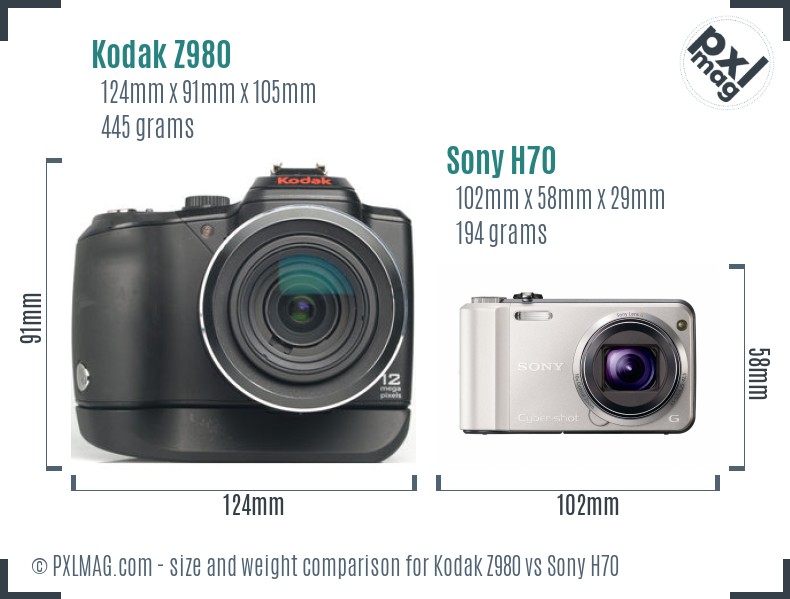 Kodak Z980 vs Sony H70 size comparison