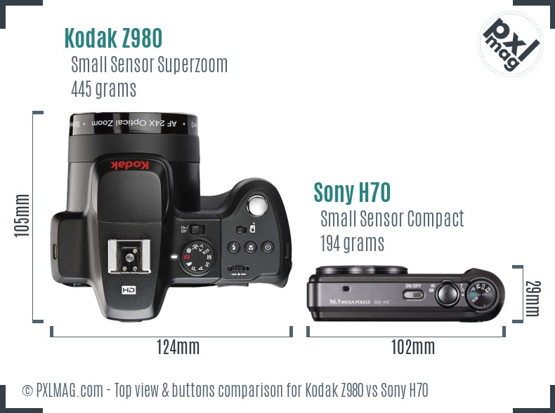Kodak Z980 vs Sony H70 top view buttons comparison