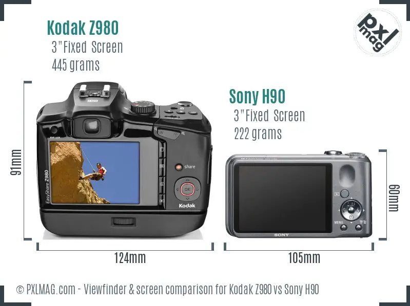 Kodak Z980 vs Sony H90 Screen and Viewfinder comparison