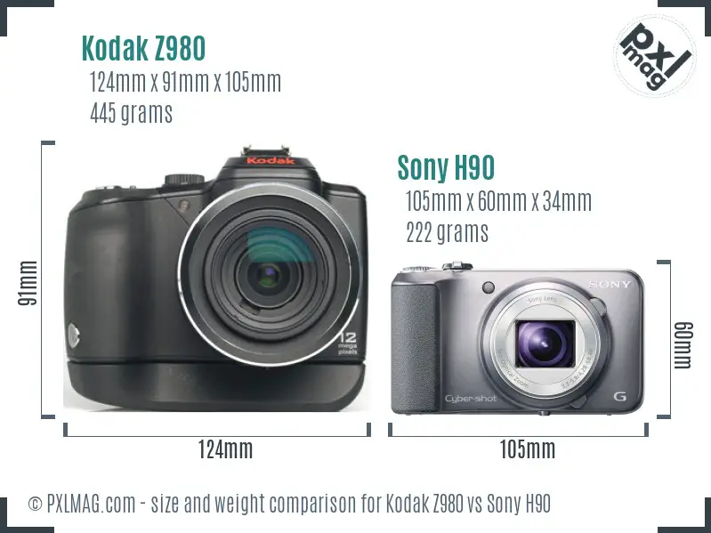 Kodak Z980 vs Sony H90 size comparison