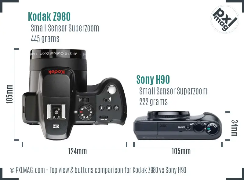 Kodak Z980 vs Sony H90 top view buttons comparison