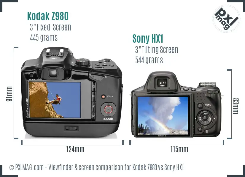 Kodak Z980 vs Sony HX1 Screen and Viewfinder comparison