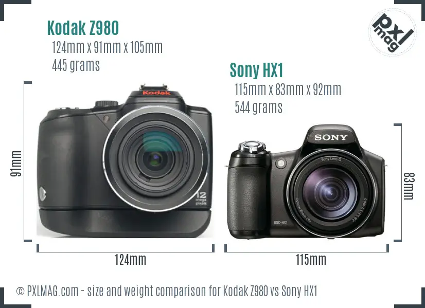 Kodak Z980 vs Sony HX1 size comparison