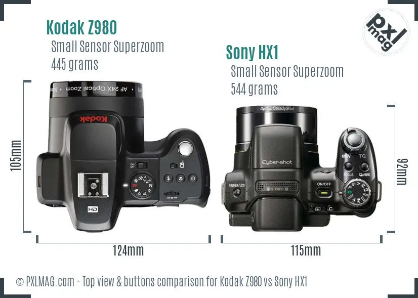 Kodak Z980 vs Sony HX1 top view buttons comparison